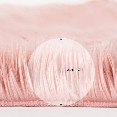 Faux Sheepskin Fur Area Rug Pink, 2X3 Feet, 2 Pack, Fluffy Soft Fuzzy Plush Shaggy Carpet Throw Rug for Indoor Floor, Sofa, Chair, Bedroom, Living Room, Home Decoration