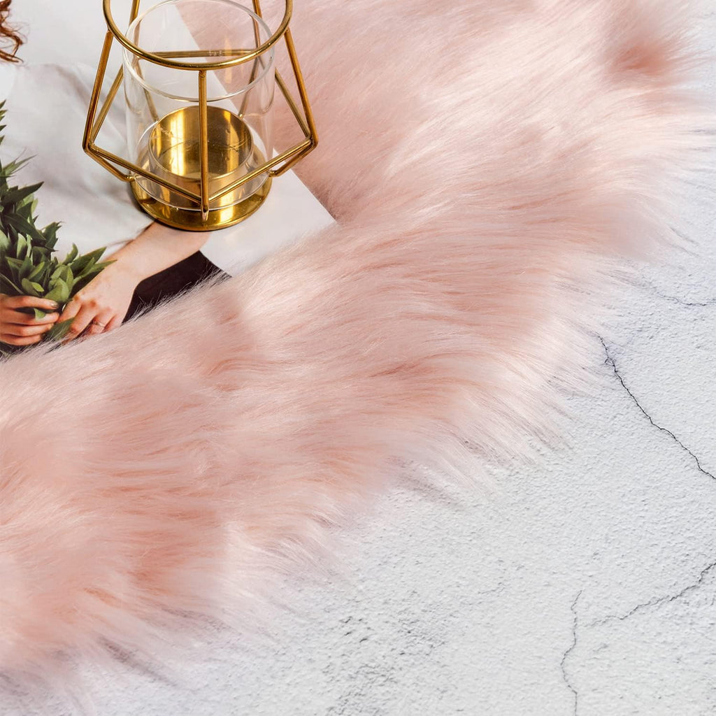 Faux Sheepskin Fur Area Rug Pink, 2X3 Feet, 2 Pack, Fluffy Soft Fuzzy Plush Shaggy Carpet Throw Rug for Indoor Floor, Sofa, Chair, Bedroom, Living Room, Home Decoration