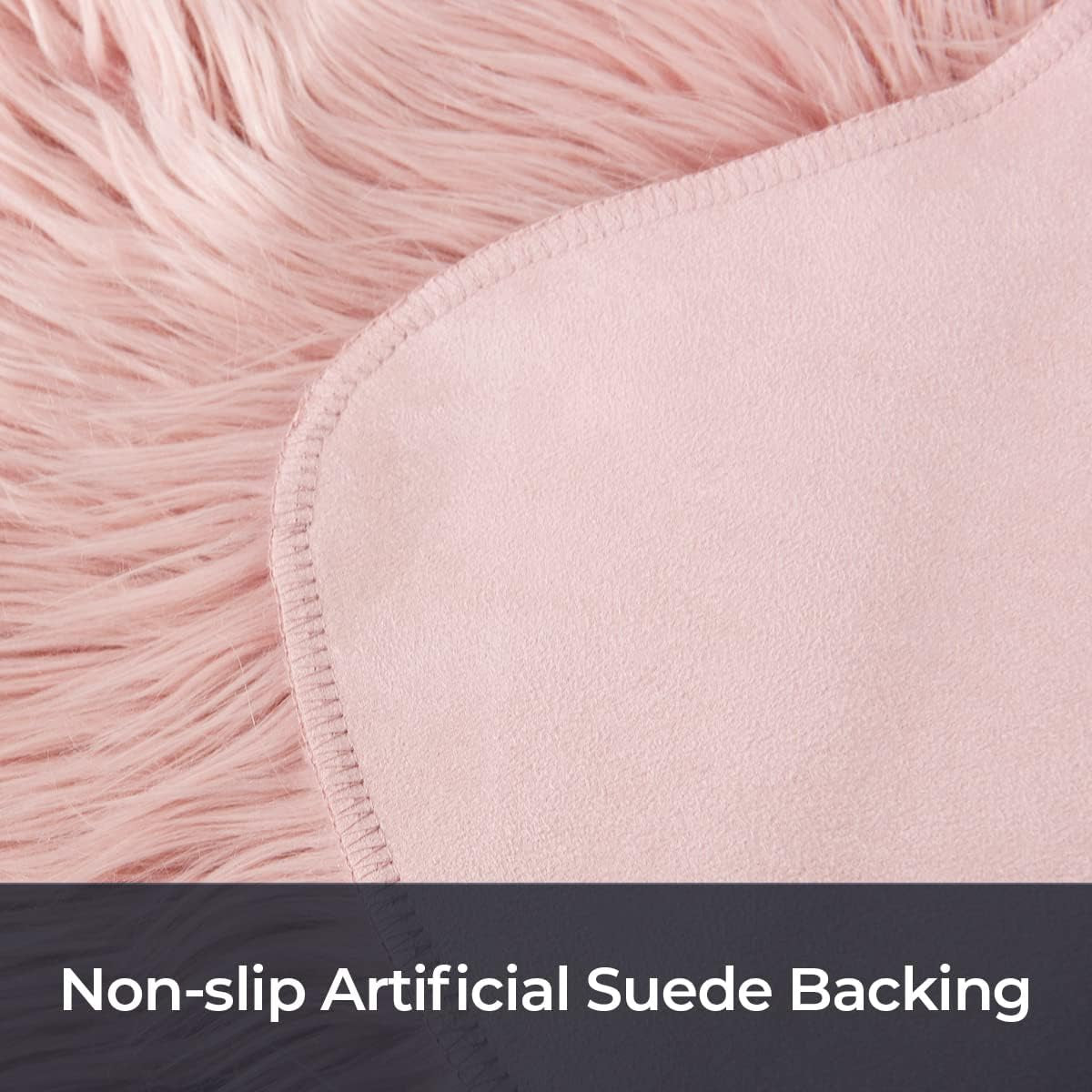 Faux Sheepskin Fur Area Rug Pink, 2X3 Feet, 2 Pack, Fluffy Soft Fuzzy Plush Shaggy Carpet Throw Rug for Indoor Floor, Sofa, Chair, Bedroom, Living Room, Home Decoration