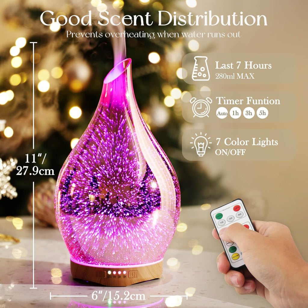 280ML Essential Oil Diffuser, Aroma Ultrasonic Humidifier with Remote Control, BPA Free, Auto Shut-Off, Timer Setting